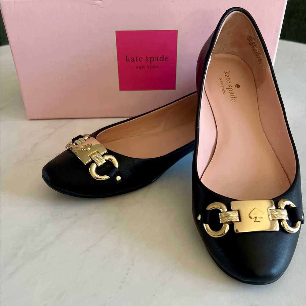kate spade Phoebe Leather Flats with Gold Logo Buckle